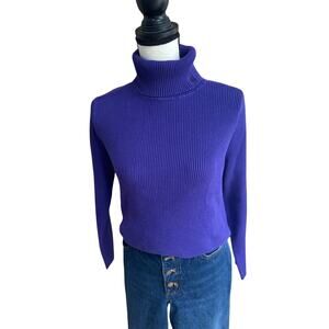 Ralph Lauren Purple Cotton Turtleneck Sweater Women’s Large Logo Neck
